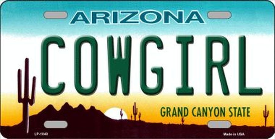 COWGIRL Arizona State Background Metal License Plate Craft Supply