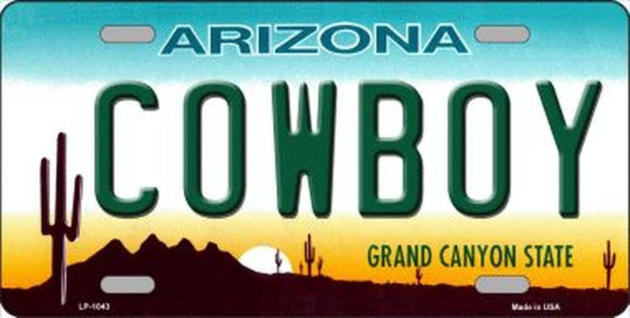 ARIZONA COWBOY State Background Metal License Plate