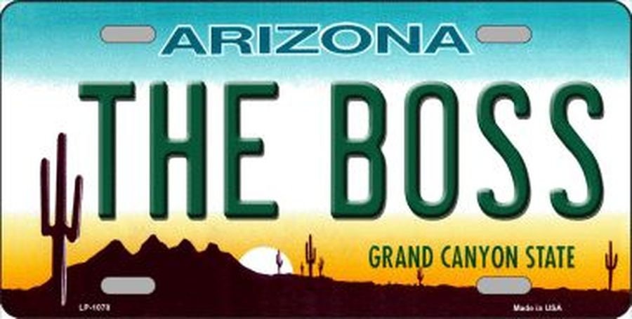 THE BOSS ARIZONA State Background Metal License Plate Craft Supply