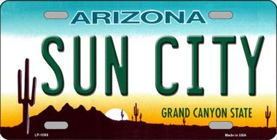 SUN CITY ARIZONA State Background Metal License Plate Craft Supply