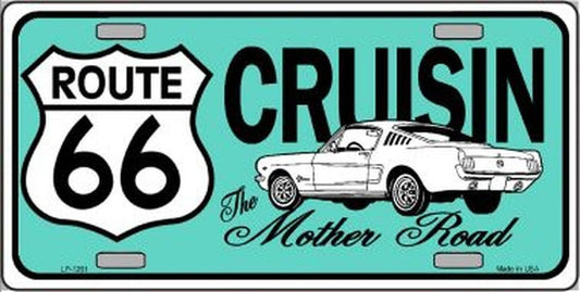 ROUTE 66 Retro Cruisin The Mother Road Metal License Plate