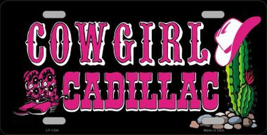 COWGIRL CADILLAC Metal License Plate