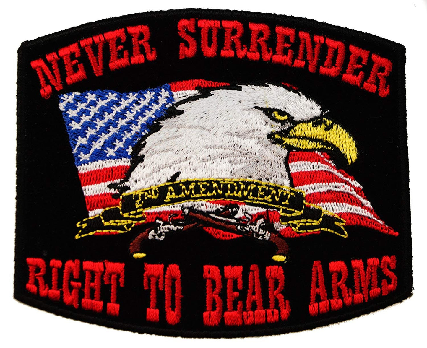 NEVER SURRENDER BLACK Right to Bear Arms Eagle Flag Embroidered Patch Craft Supply