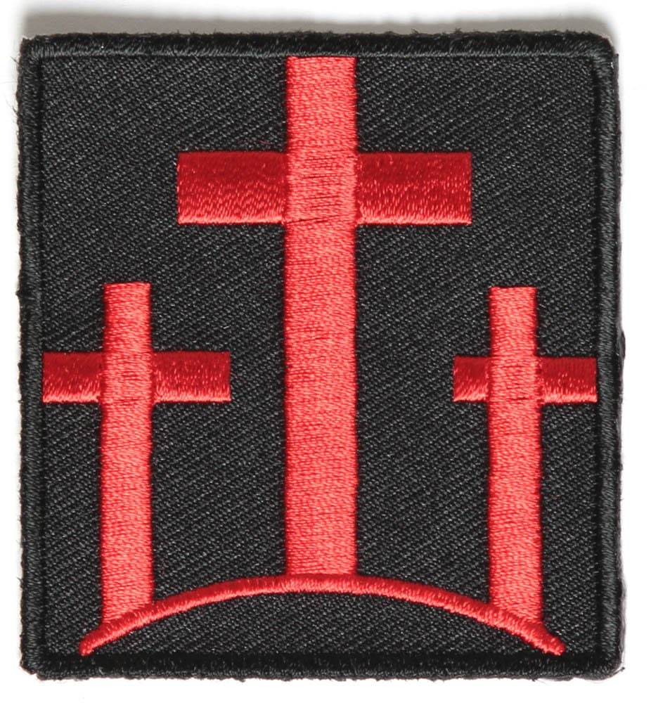 THREE RED CROSSES Christian Biker Motorcycle Embroidered Patch Craft Supply