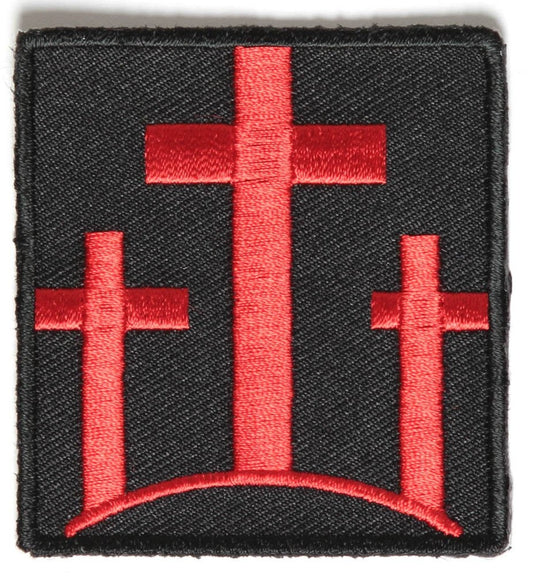 THREE RED CROSSES Christian Biker Motorcycle Embroidered Patch Craft Supply