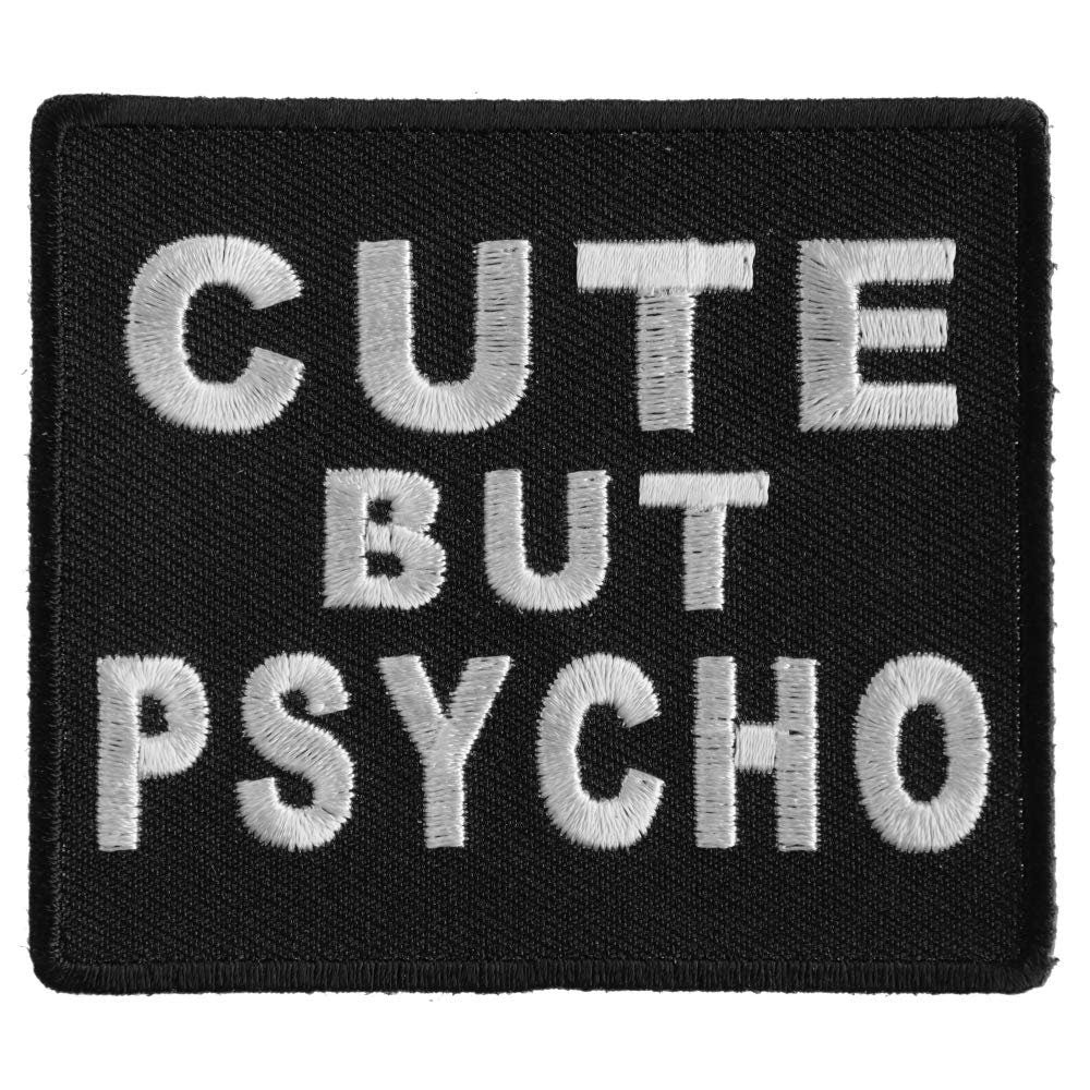 CUTE BUT PSYCHO Funny Biker Motorcycle Embroidered Patch Craft Supply