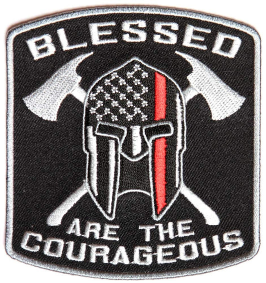 BLESSED ARE COURAGEOUS Spartan Thin Red Line Firefighter Patch