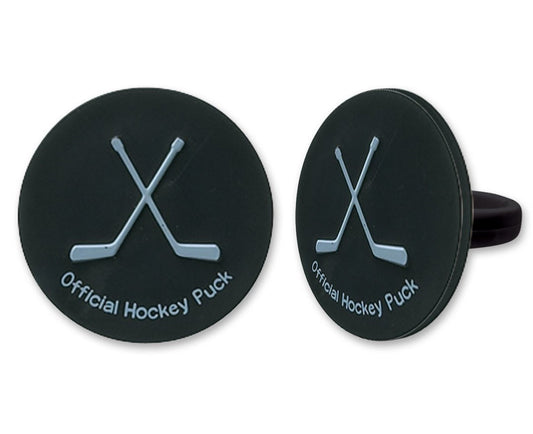 12 Hockey Puck Cupcake Rings Cake Toppers for Birthday Party NHL