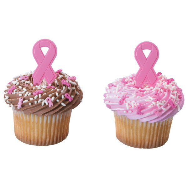 12 Pink Ribbon Cupcake Picks Cancer Awareness Toppers Cake Toppers Craft Supply