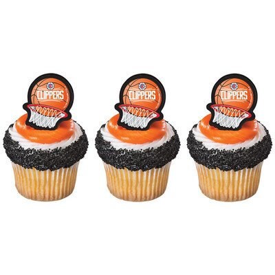 12 LA CLIPPERS Cupcake Rings NBA Cake Toppers for Birthday Party Decoration Craft Supply
