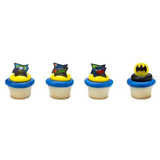 12 BATMAN Cupcake Rings POW! Cake Toppers for Birthday Party Decoration Craft Supply