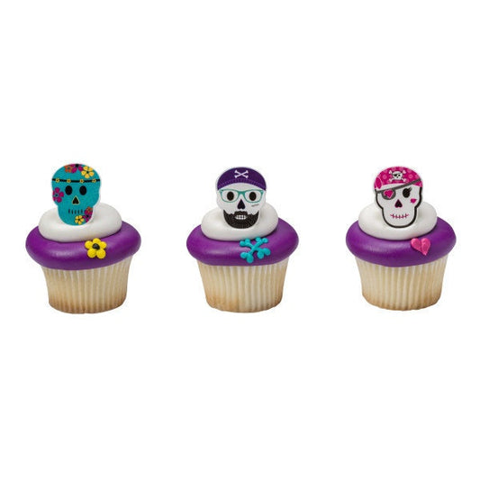 12 SKULL Cupcake Rings Various Characters Pirate Cake Toppers for Birthday Party Decoration