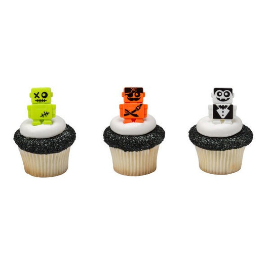 12 SCARYBOTS Cupcake Rings HALLOWEEN Cake Toppers for Birthday Party Decoration Craft Supply