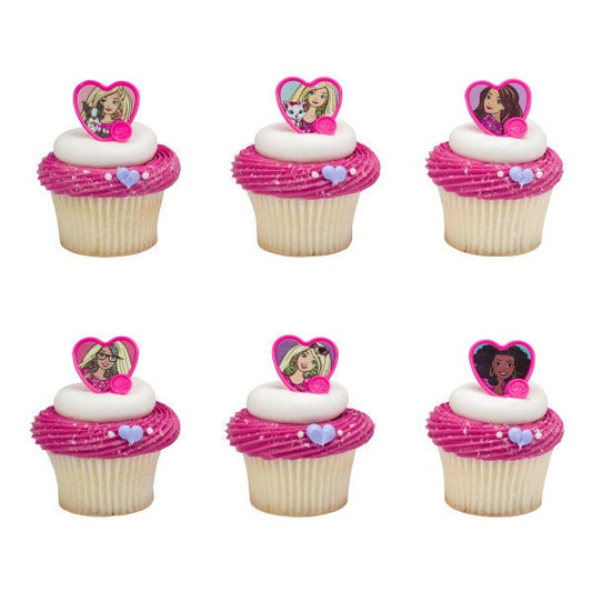 12 BARBIE Cupcake Rings Sweet Sparkles Cake Toppers for Birthday Party Decoration