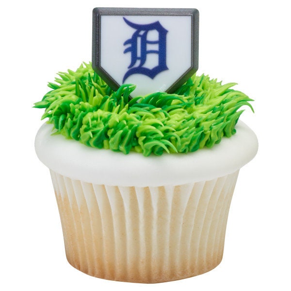 12 DETROIT TIGERS Cupcake Rings MLB Home Plate Cake Toppers for Birthday Party Decoration