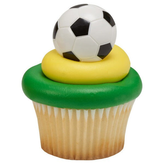 12 SOCCER BALL Cupcake Rings 3D Cake Toppers for Birthday Party Decoration Craft Supply