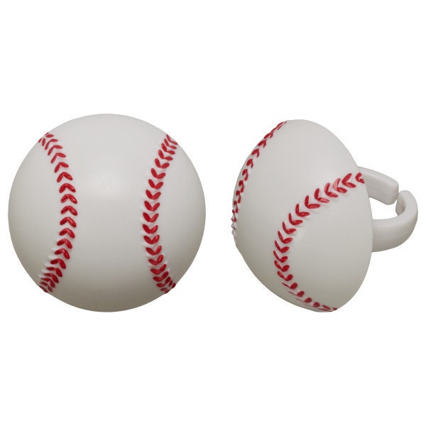 12 BASEBALL Cupcake Rings 3D Cake Toppers for Birthday Party Decoration Craft Supply