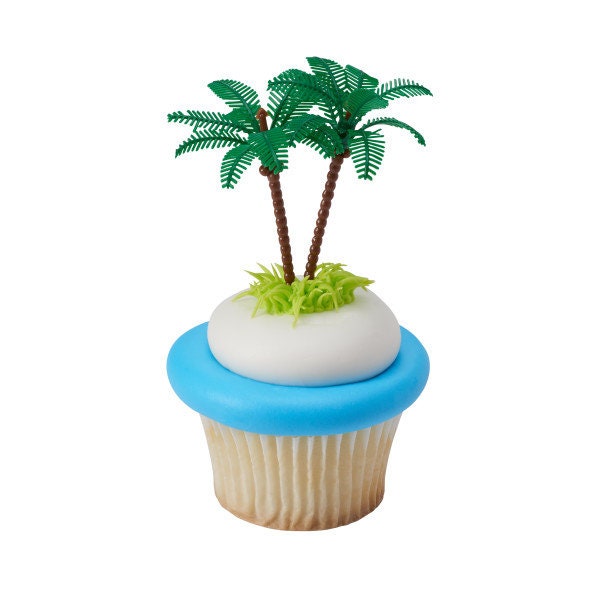 12 PALM TREE Cupcake Picks Cake Toppers for Tropical Beach Luau Party Decoration Craft Supply