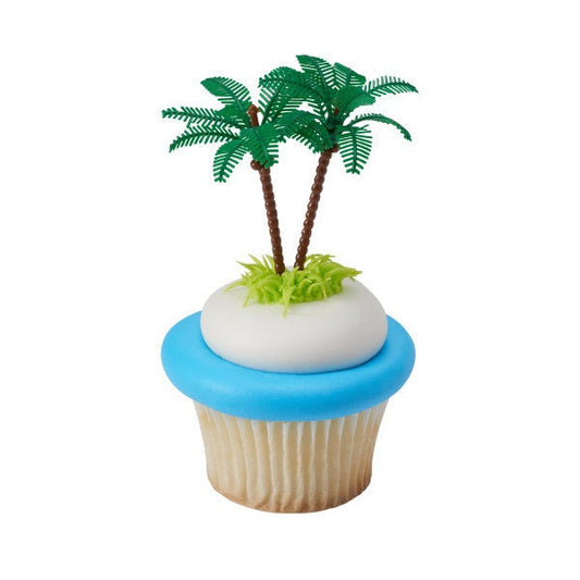 12 PALM TREE Cupcake Picks Cake Toppers for Tropical Beach Luau Party Decoration Craft Supply