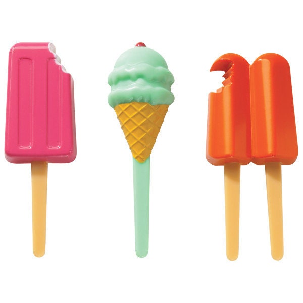 12 COOL TREATS Cupcake Picks Cake Toppers for Ice Cream Cone Popsicle Birthday Party Decoration Craft Supply