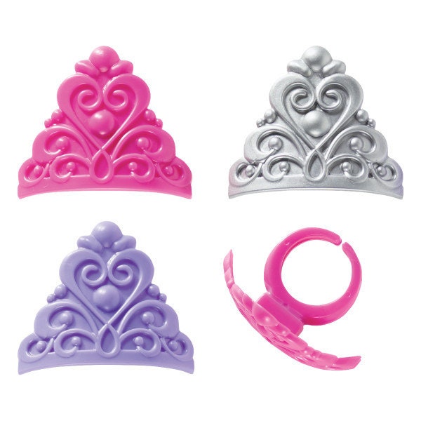12 QUEEN CROWN Cupcake Rings Cake Toppers for Princess Kids Birthday Party Decoration