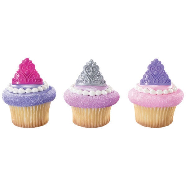 12 QUEEN CROWN Cupcake Rings Cake Toppers for Princess Kids Birthday Party Decoration