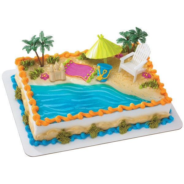 BEACH CHAIR UMBRELLA Cake Topper Cake Decoration Birthday Hawaiian Luau Decoset Craft Supply