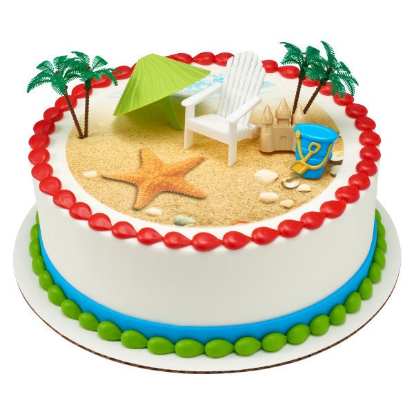 BEACH CHAIR UMBRELLA Cake Topper Cake Decoration Birthday Hawaiian Luau Decoset Craft Supply