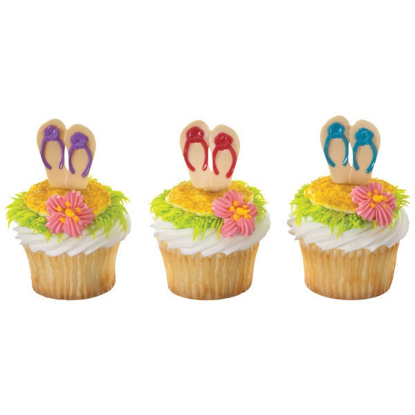 12 SUMMER FLIP FLOPS Cupcake Picks Cake Toppers Picnic Pool Beach Party Decoration Birthday Craft Supply