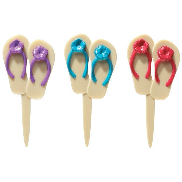12 SUMMER FLIP FLOPS Cupcake Picks Cake Toppers Picnic Pool Beach Party Decoration Birthday Craft Supply