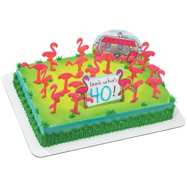 FLAMINGOS Cake Topper Cake Decoration Birthday Hawaiian Luau Summer Tropical Decoset