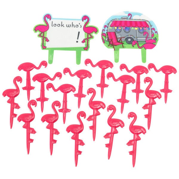 FLAMINGOS Cake Topper Cake Decoration Birthday Hawaiian Luau Summer Tropical Decoset Craft Supply