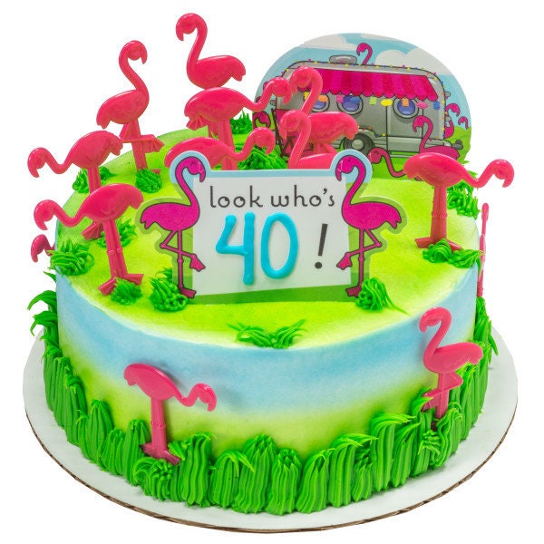FLAMINGOS Cake Topper Cake Decoration Birthday Hawaiian Luau Summer Tropical Decoset Craft Supply