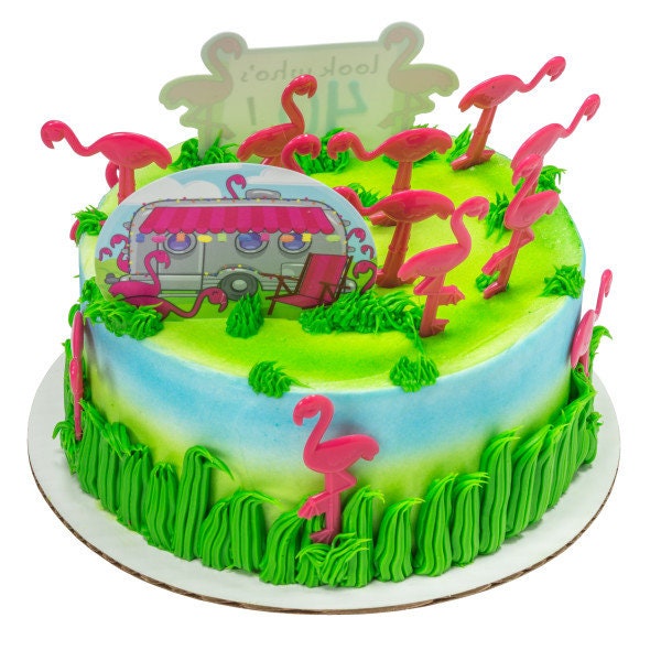 FLAMINGOS Cake Topper Cake Decoration Birthday Hawaiian Luau Summer Tropical Decoset