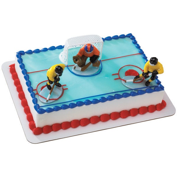 HOCKEY FACE OFF Cake Topper Cake Decoration Birthday Sports Goal Hockey Puck Decoset