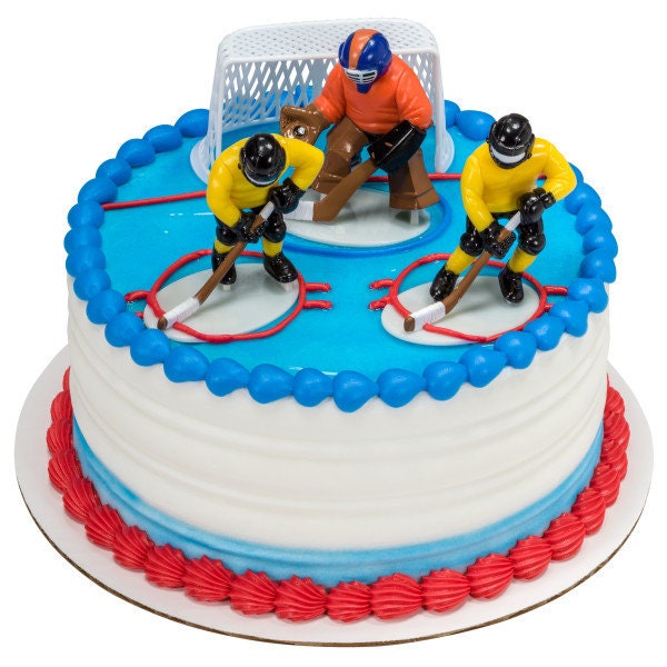 HOCKEY FACE OFF Cake Topper Cake Decoration Birthday Sports Goal Hockey Puck Decoset