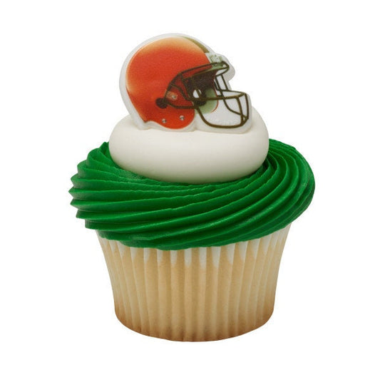 12 CLEVELAND BROWNS Cupcake Rings NFL Cake Toppers for Birthday Party Decoration Craft Supply