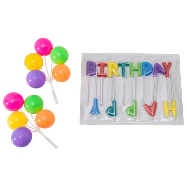 HAPPY BIRTHDAY NEON Candles Balloons Cupcake Cake Toppers for Party Decoration
