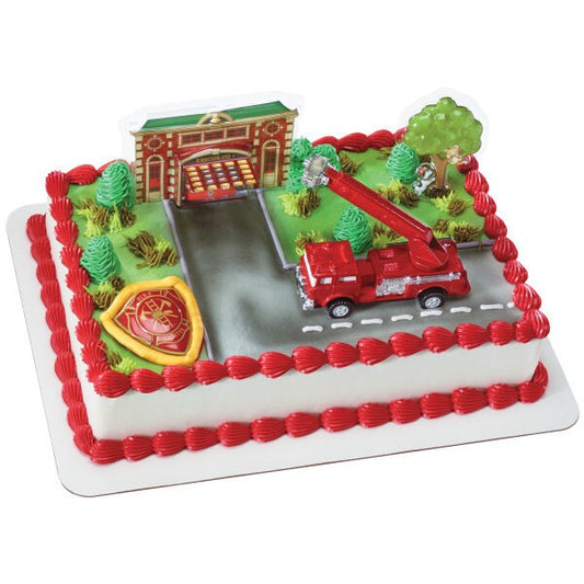 FIRE TRUCK & STATION Cake Topper Ladder Firefighter Badge Cake Decoration Birthday Decoset Craft Supply