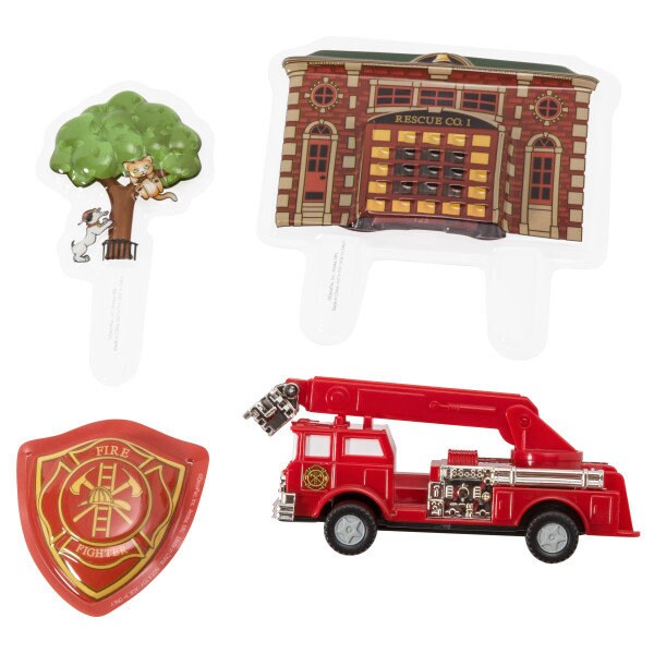 FIRE TRUCK & STATION Cake Topper Ladder Firefighter Badge Cake Decoration Birthday Decoset