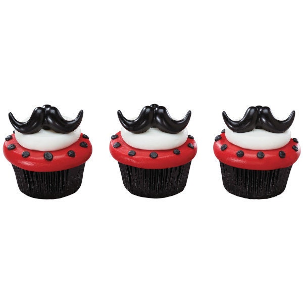 12 MUSTACHE Cupcake Rings Stache Bash Picks Cake Toppers Decoration Birthday Party Craft Supply