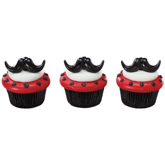 12 MUSTACHE Cupcake Rings Stache Bash Picks Cake Toppers Decoration Birthday Party Craft Supply