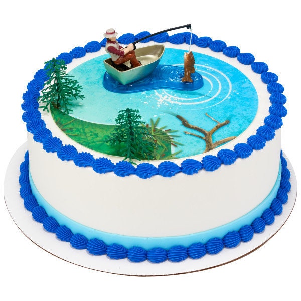 FISHERMAN With ACTION FISH Cake Topper Fishing Hook Pole Tackle Cake Decoration Birthday Decoset