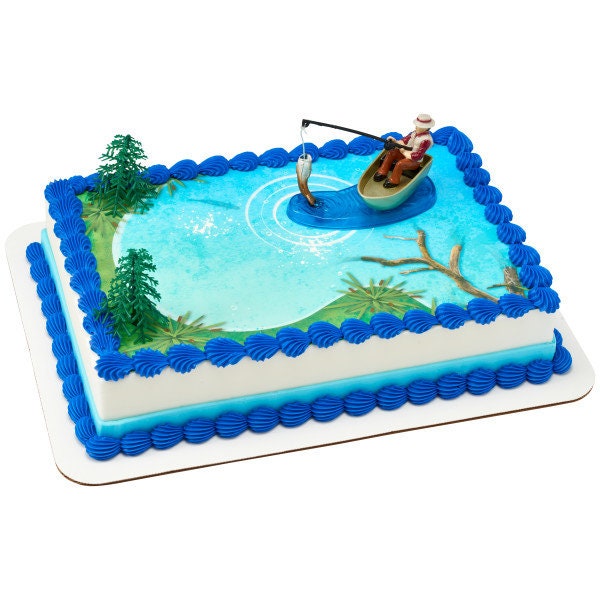 FISHERMAN With ACTION FISH Cake Topper Fishing Hook Pole Tackle Cake Decoration Birthday Decoset
