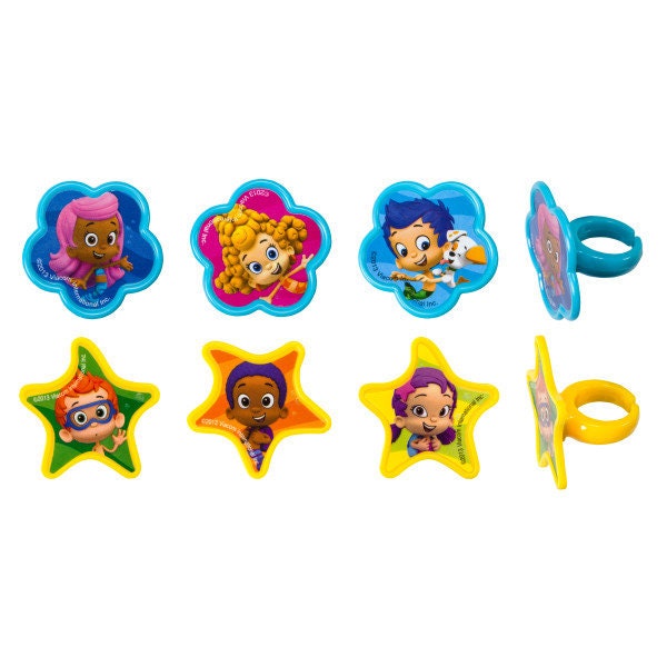 12 BUBBLE GUPPIES Cupcake Rings Gil, Molly and Gang Cake Toppers Birthday Party Decoration Craft Supply