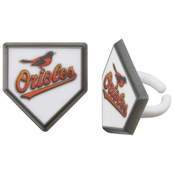 12 BALTIMORE ORIOLES Cupcake Rings MLB Home Plate Cake Toppers for Birthday Party Decoration Craft Supply