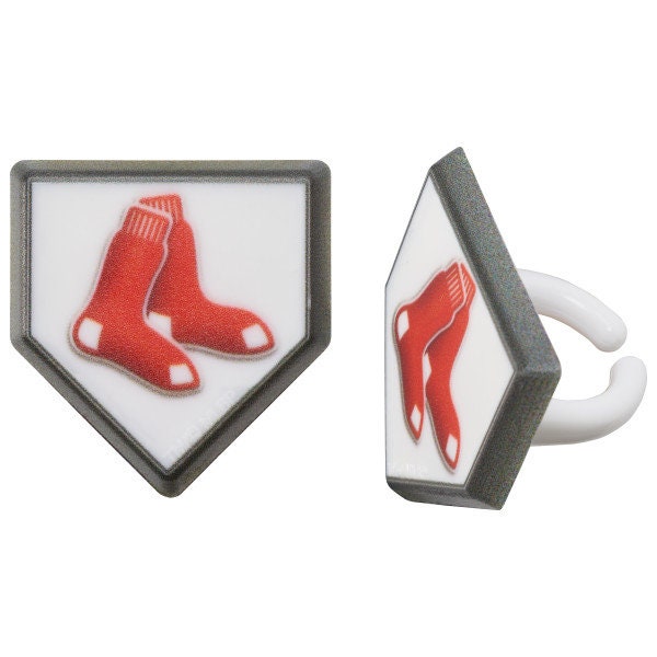 12 BOSTON RED SOX Cupcake Rings Mlb Home Plate Cake Toppers for Birthday Party Decoration Craft Supply