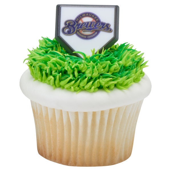 12 MILWAUKEE BREWERS Cupcake Rings MLB Home Plate Cake Toppers for Birthday Party Decoration Craft Supply