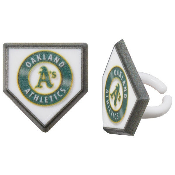 12 OAKLAND ATHLETICS Cupcake Rings MLB Home Plate Cake Toppers for Birthday Party Decoration Craft Supply