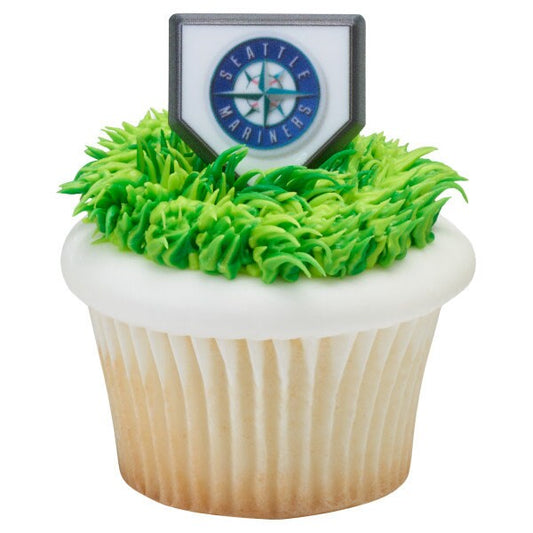 12 SEATTLE MARINERS Cupcake Rings MLB Home Plate Cake Toppers for Birthday Party Decoration